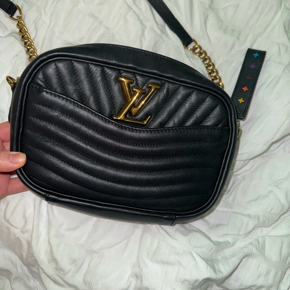Louis Vuitton Black Quilted Crossbody Bag with Gold Accents